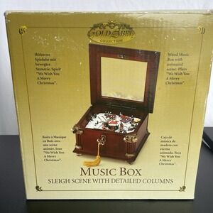 Mr. Christmas Gold Label Collection Music Box Sleigh Scene with detailed columns